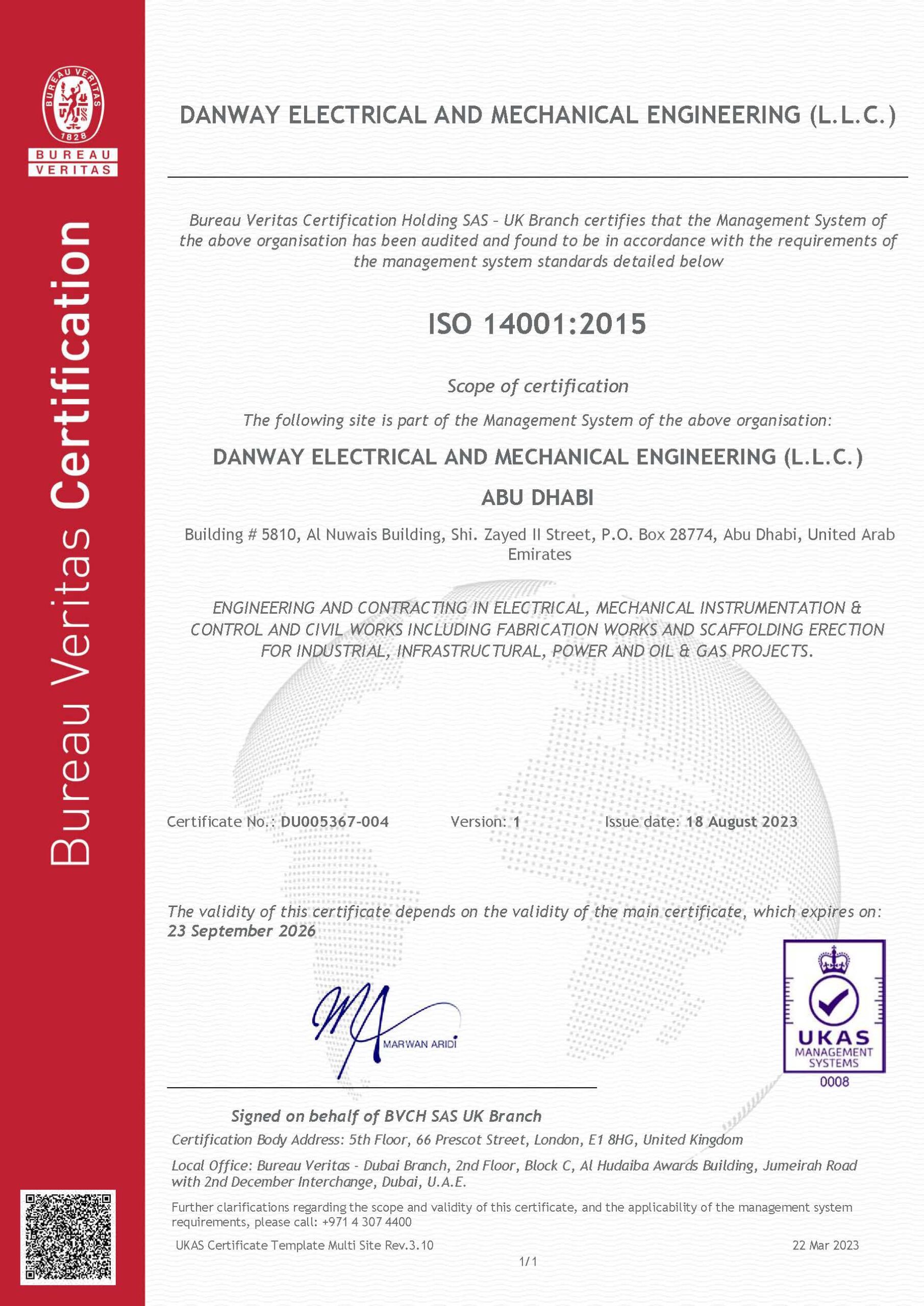 ISO14001:2015 Danway EME, Abu Dhabi