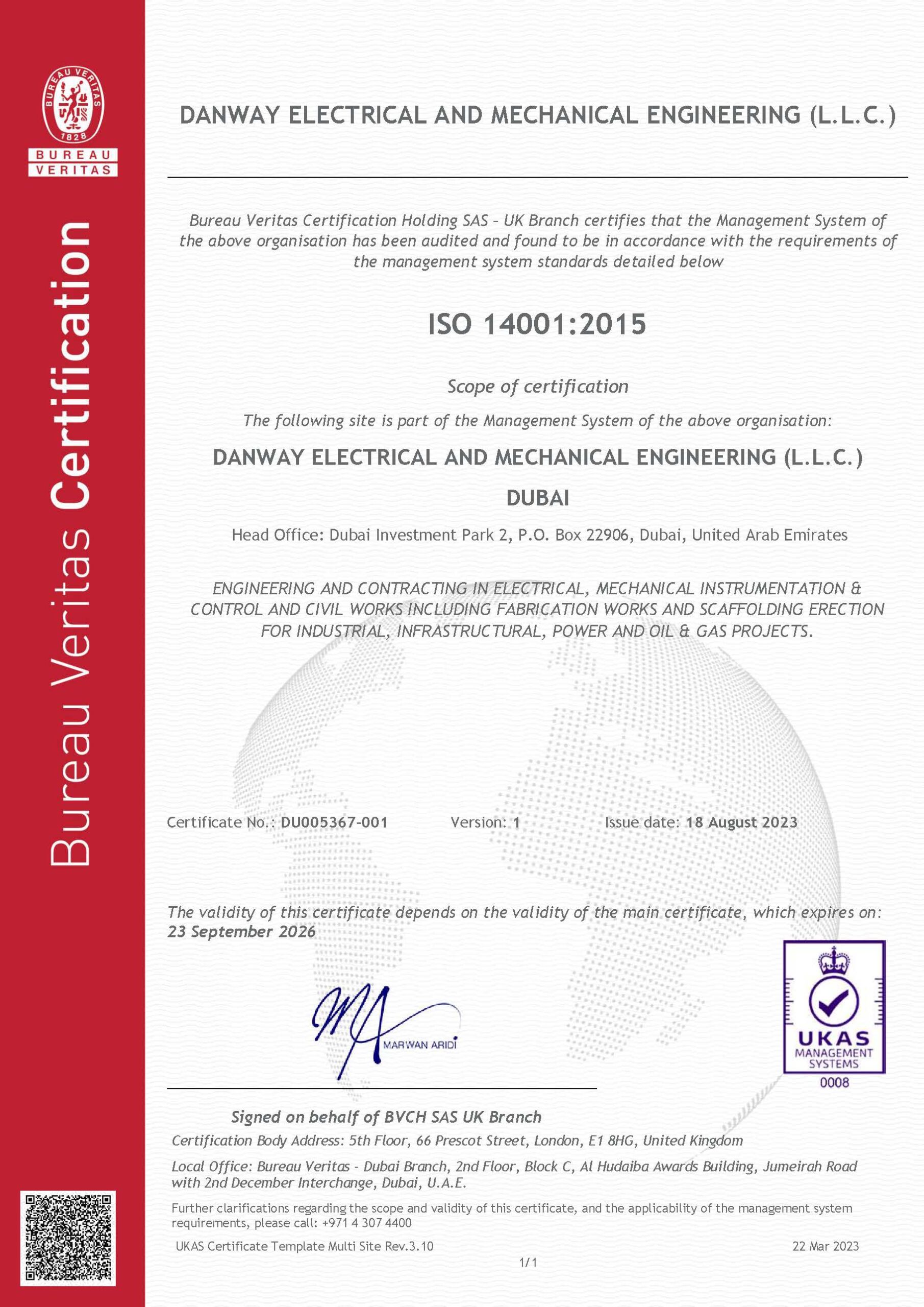 ISO14001:2015 Danway EME, Dubai