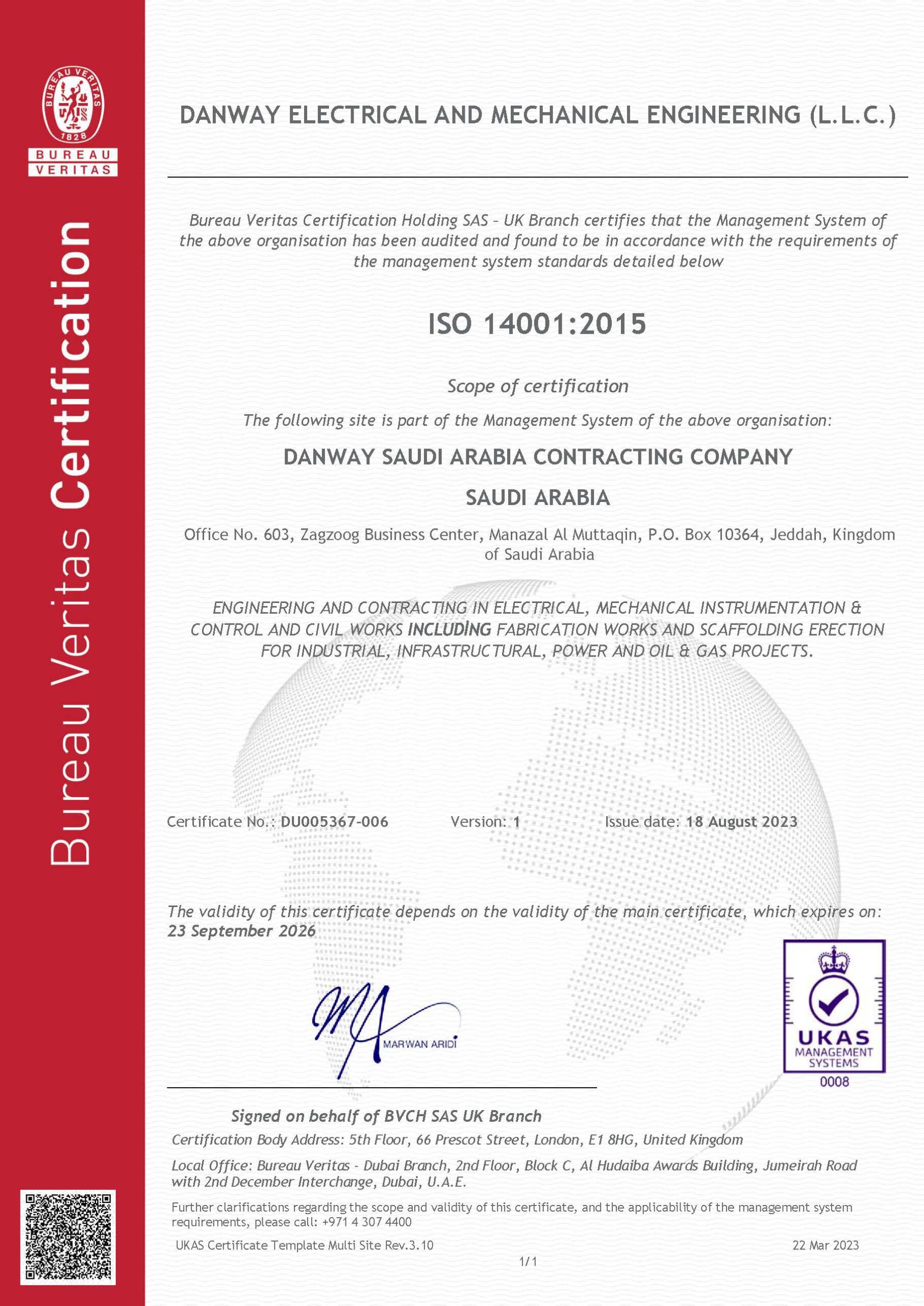 ISO14001:2015 Danway EME, KSA