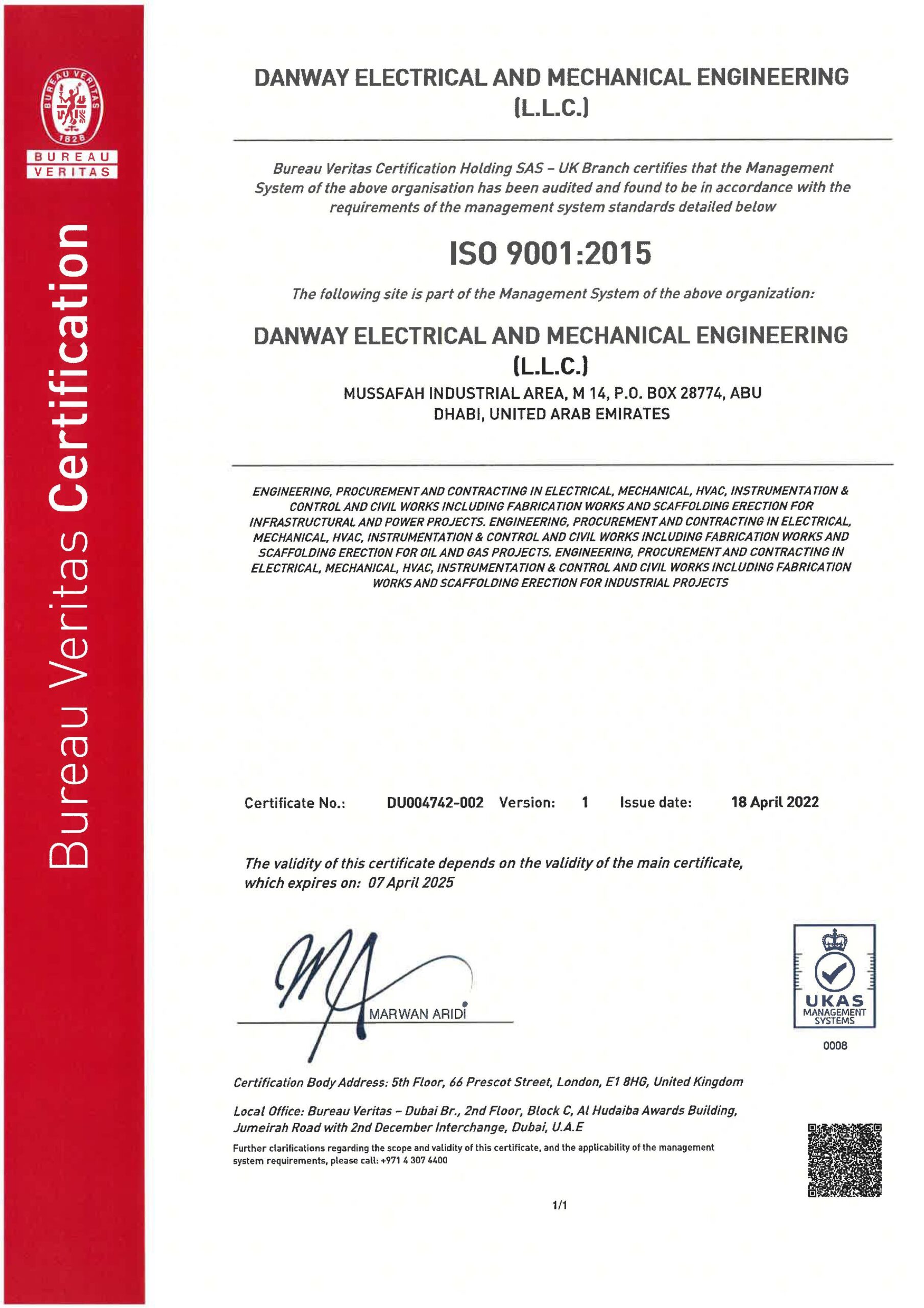 ISO9001:2015 Danway EME, Abu Dhabi