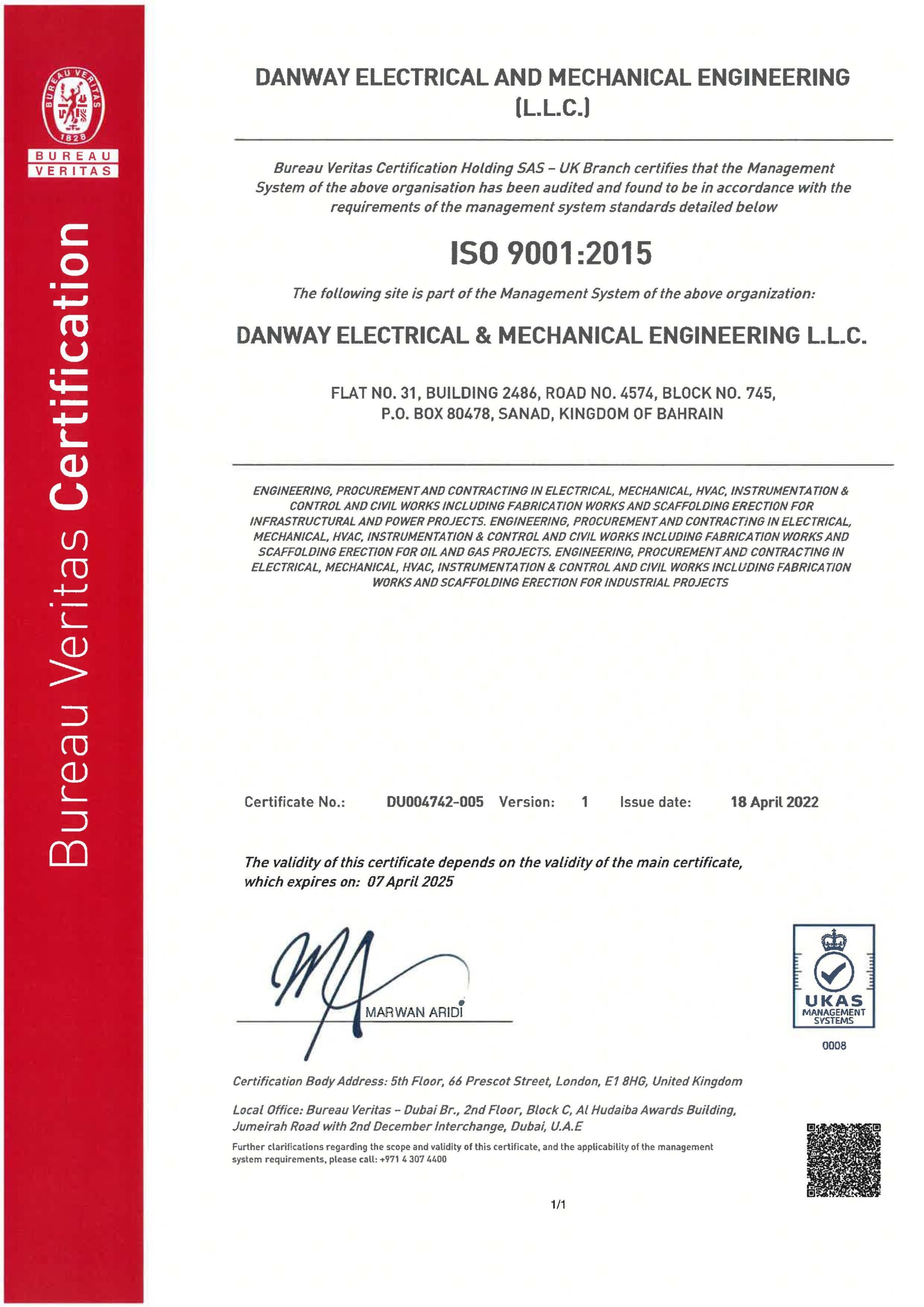 ISO9001:2015 Danway, Bahrain