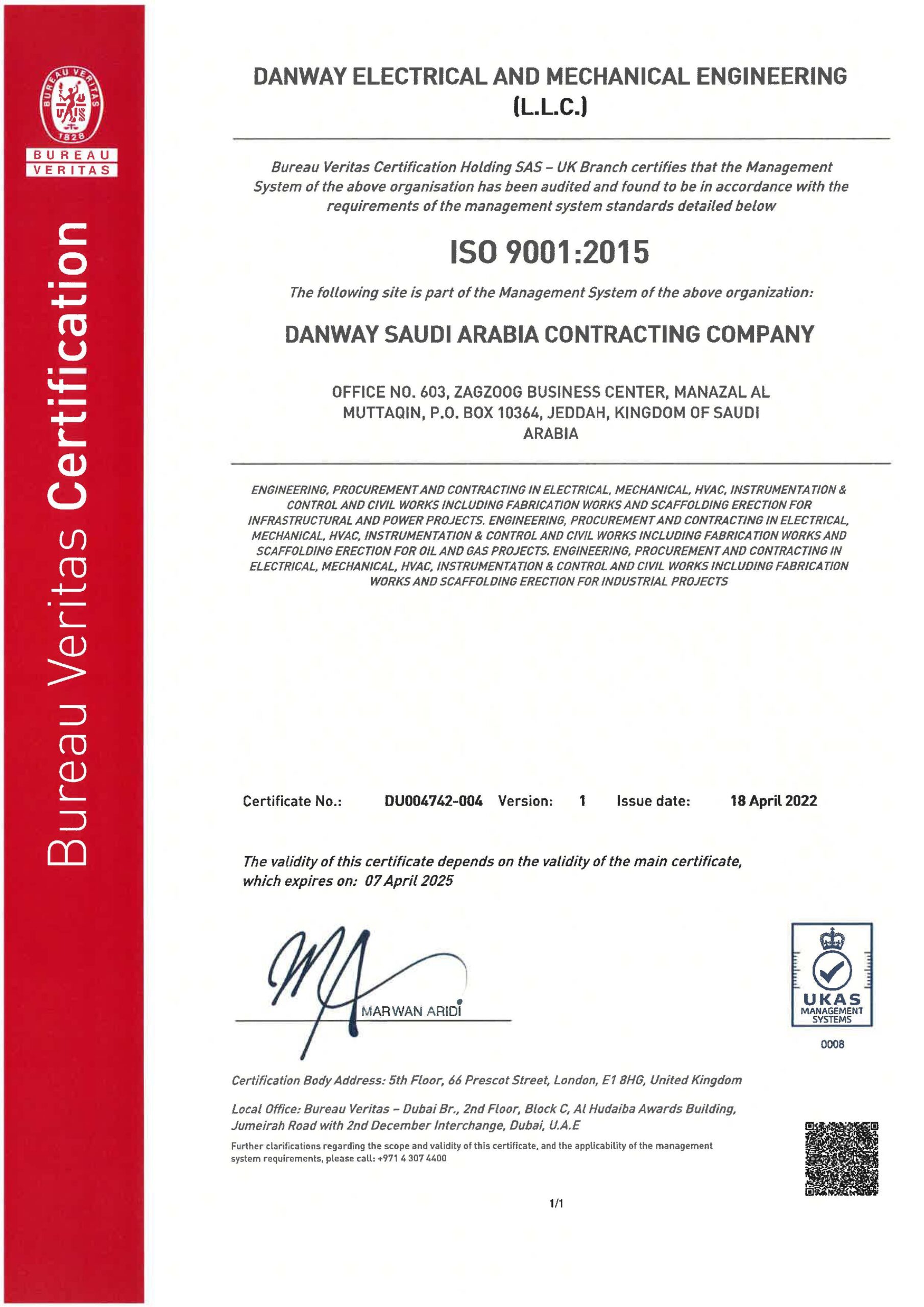 ISO9001:2015 Danway EME, KSA